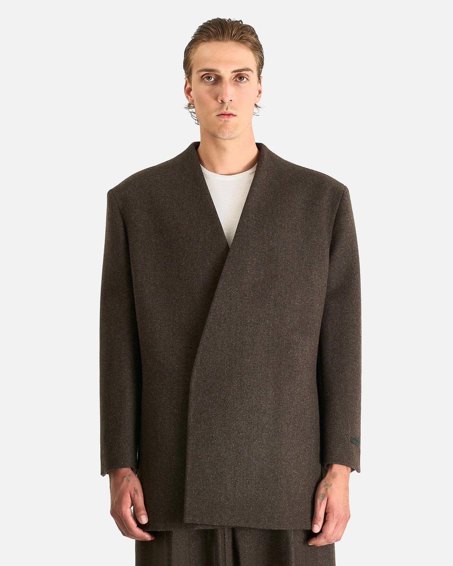 Fear of God Men's Jackets Relaxed Lapelless Blazer in Melange Mocha