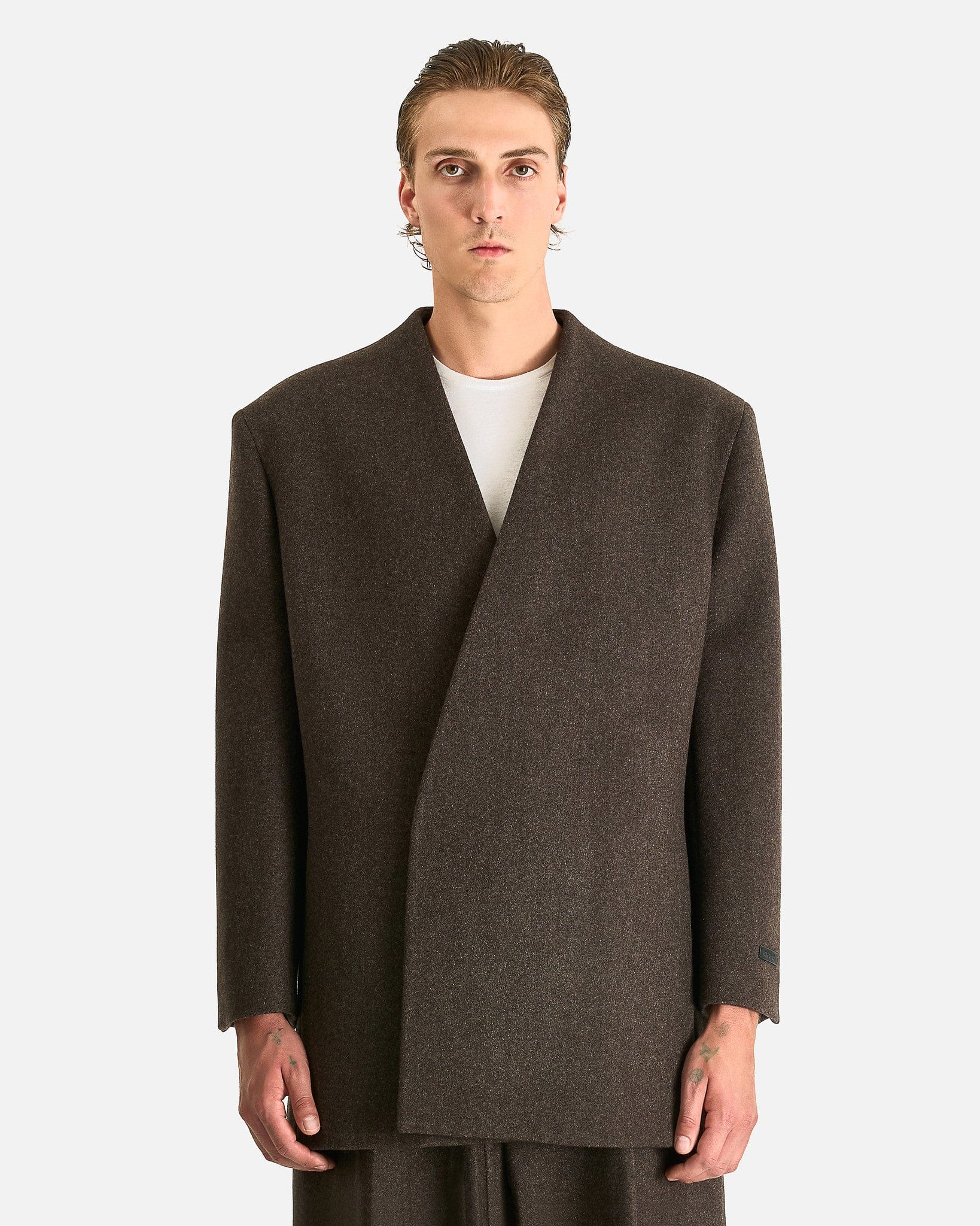 Fear of God Men's Jackets Relaxed Lapelless Blazer in Melange Mocha