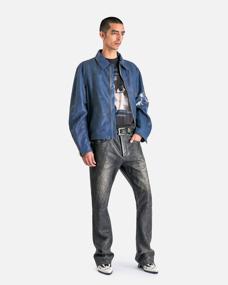 Enfants Riches Deprimes Men's Pants Repaired Leather Flare Jeans in Worn Black