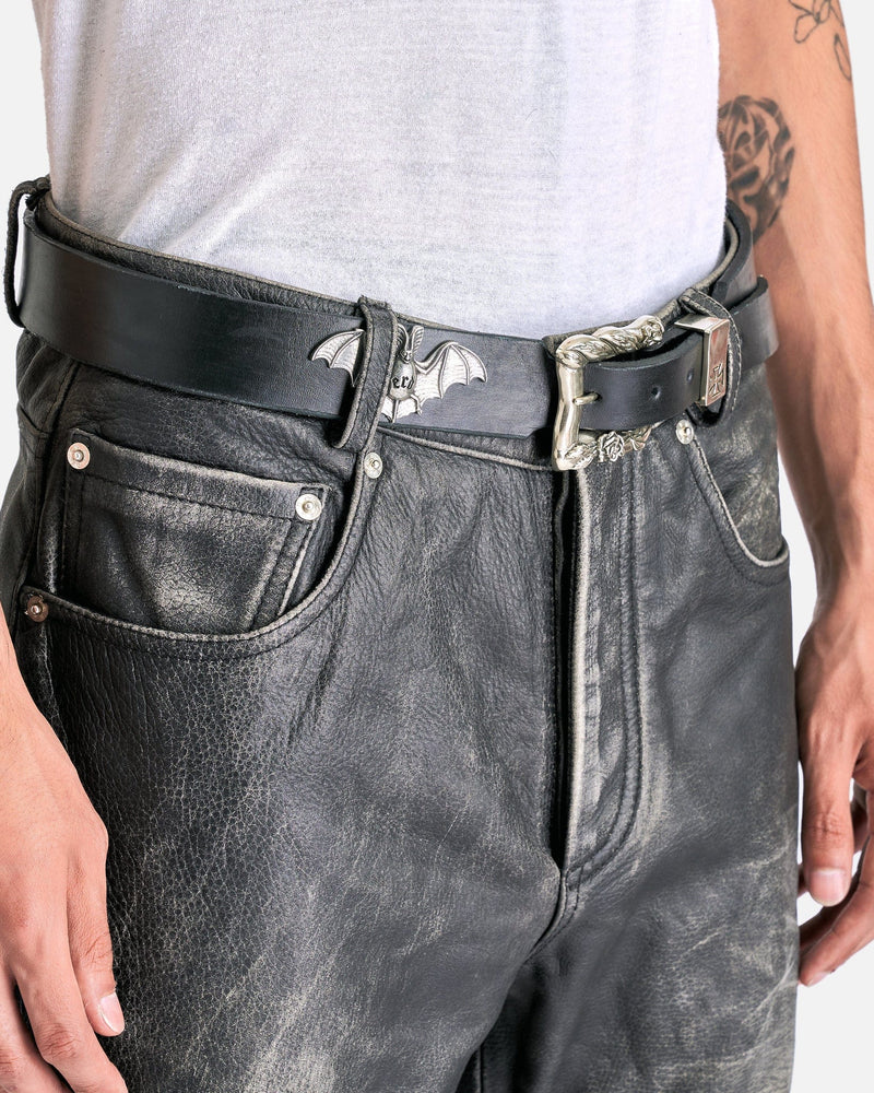 Enfants Riches Deprimes Men's Pants Repaired Leather Flare Jeans in Worn Black