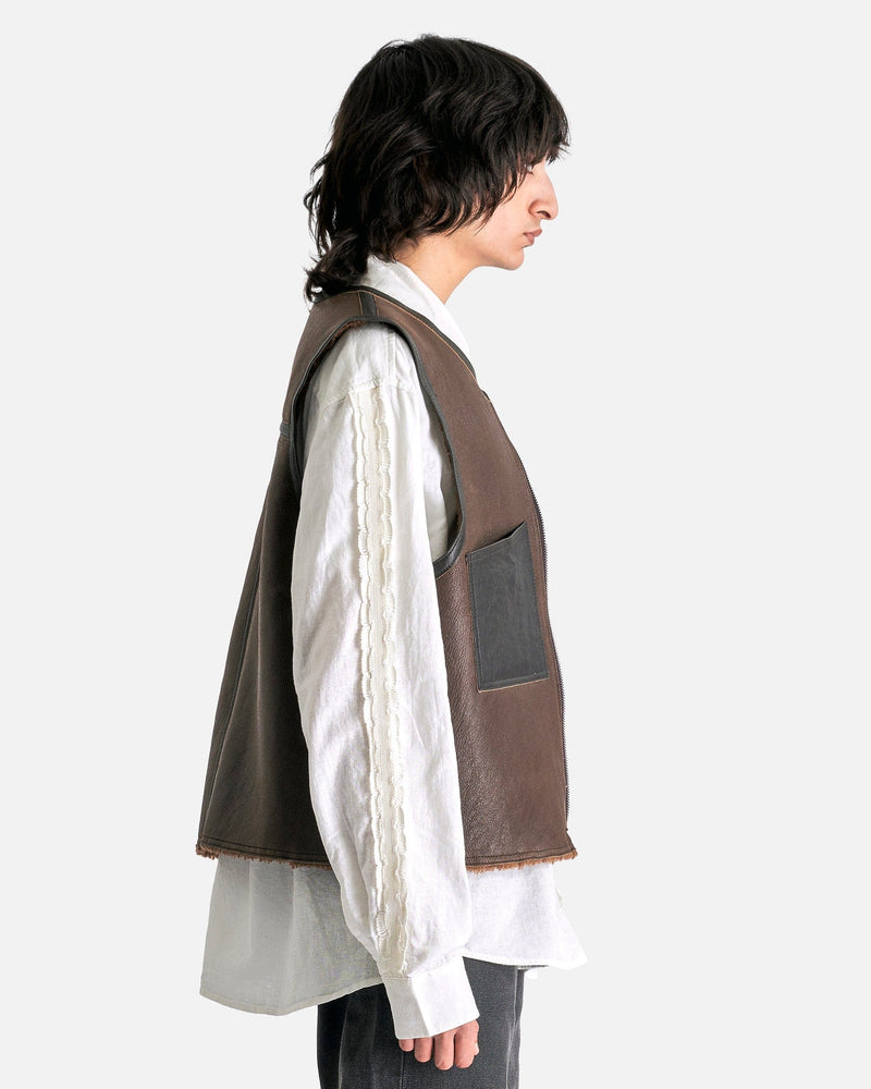 Our Legacy Men's Coat Reversible Shearling Vest in Rustic Grain Brown Shearling