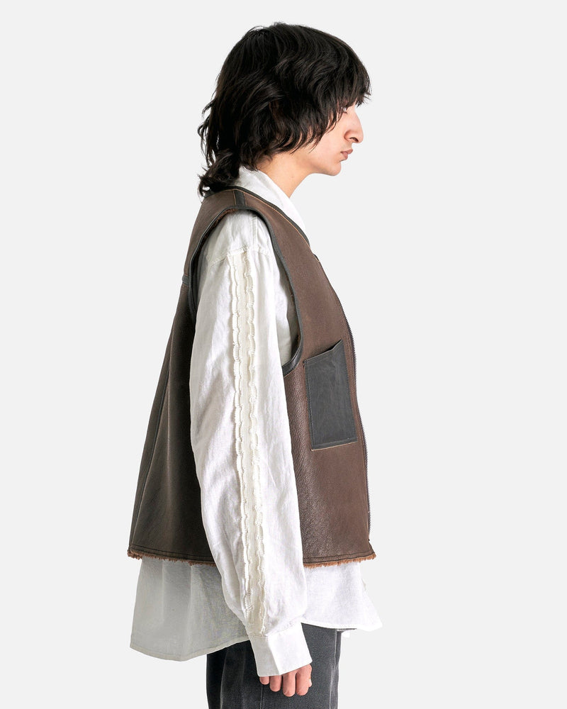 Our Legacy Men's Coat Reversible Shearling Vest in Rustic Grain Brown Shearling