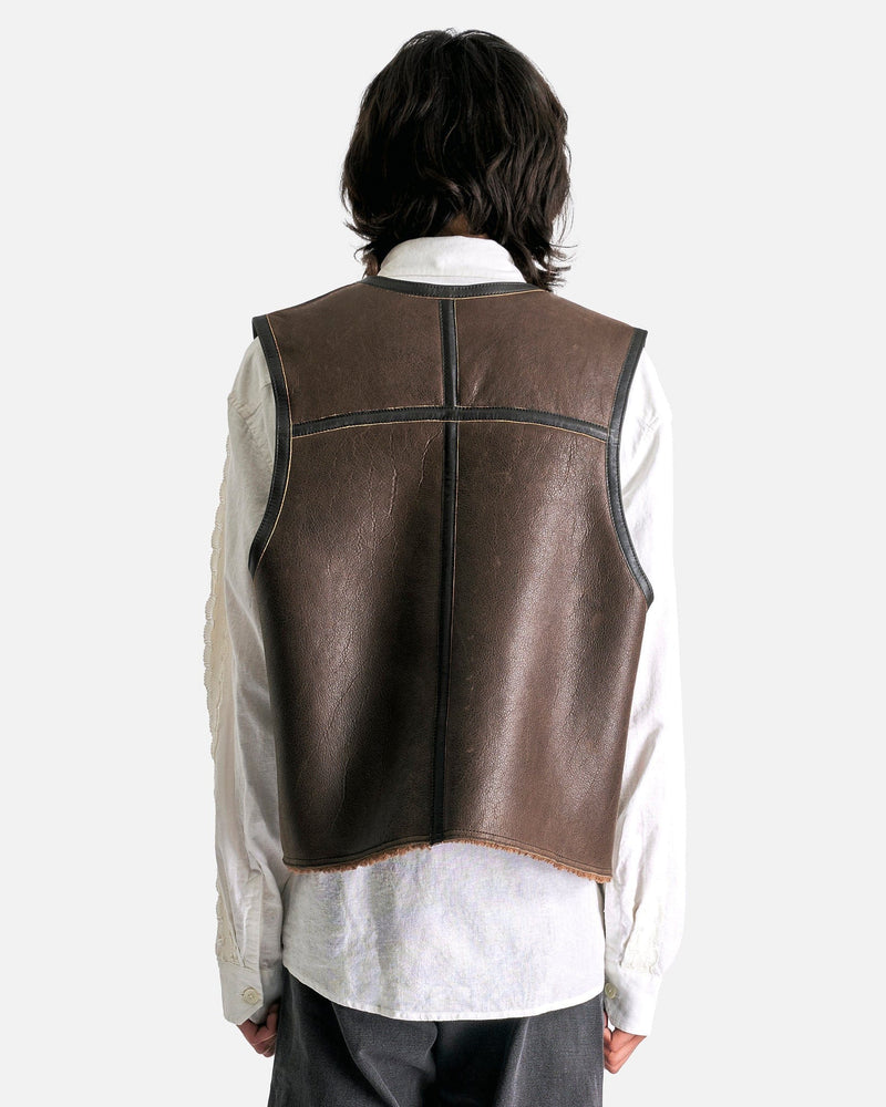 Our Legacy Men's Coat Reversible Shearling Vest in Rustic Grain Brown Shearling