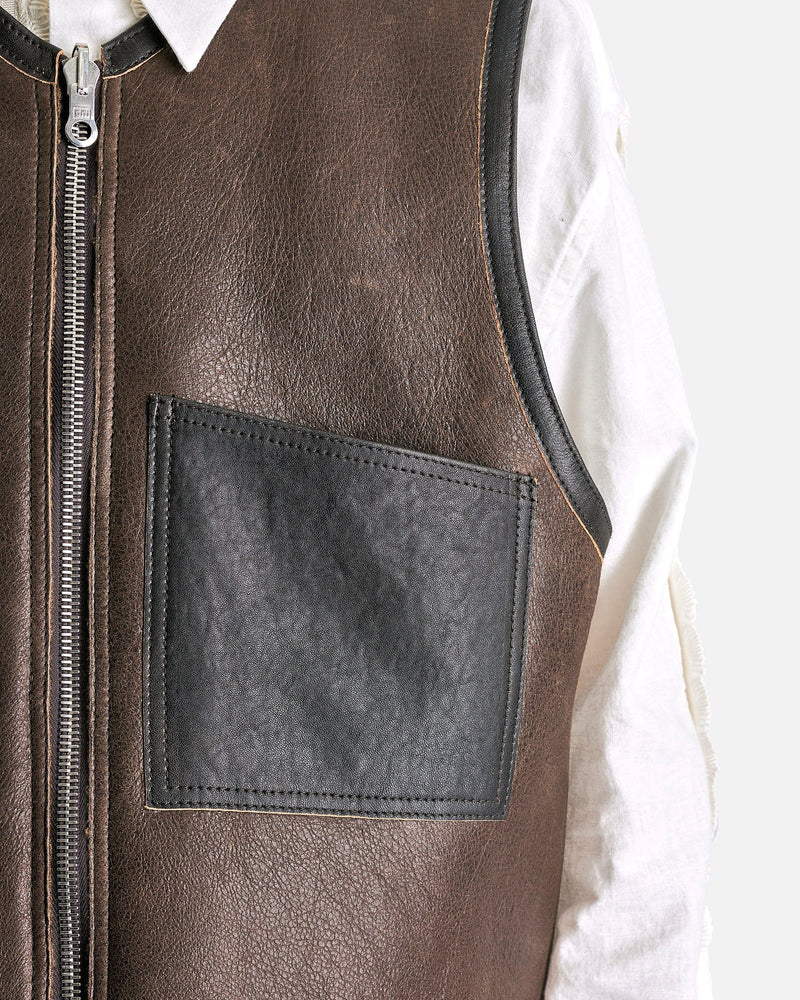 Our Legacy Men's Coat Reversible Shearling Vest in Rustic Grain Brown Shearling