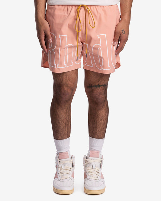 Rhude Men's Shorts Rhude Logo Swim Trunk in Salmon Pink