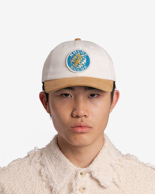 Rhude Men's Hats O/S Rhude Suede Crest 6 Panel Cap in Creme/Tan