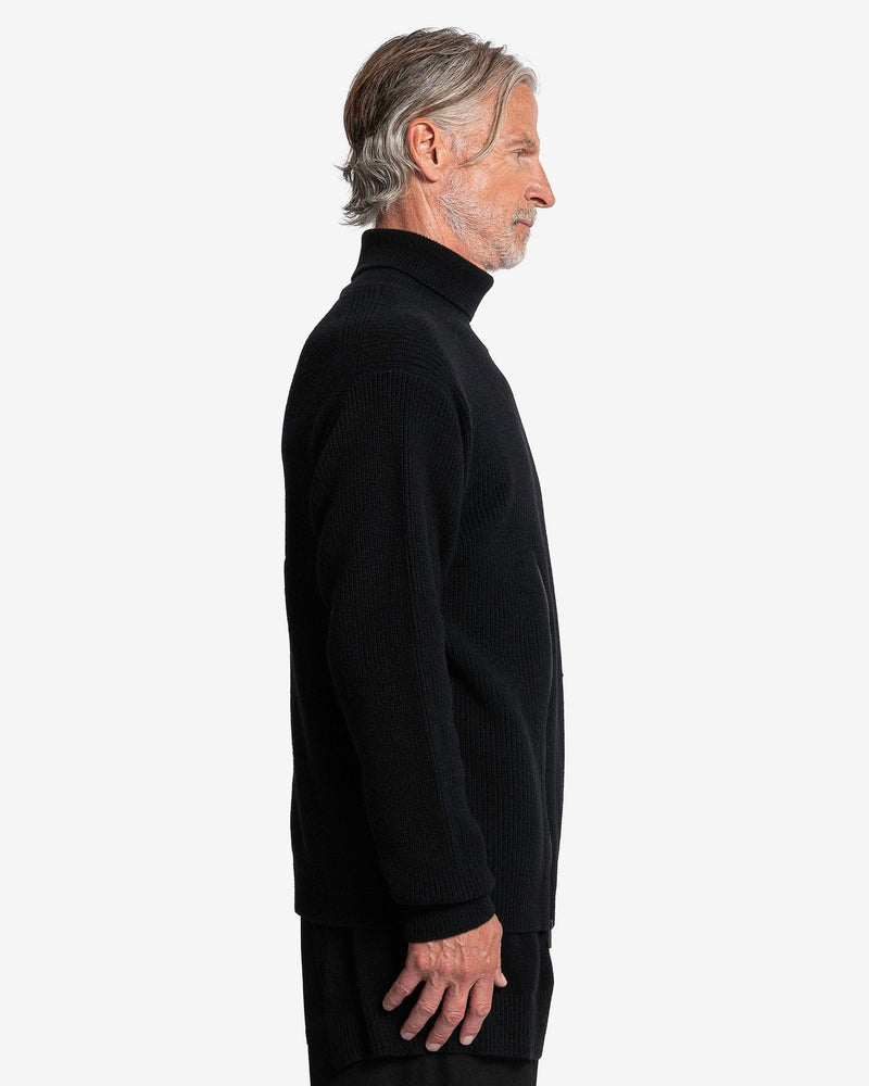 Yohji Yamamoto Pour Homme Men's T-Shirts Ribbed Turtleneck T-Shirt in Black