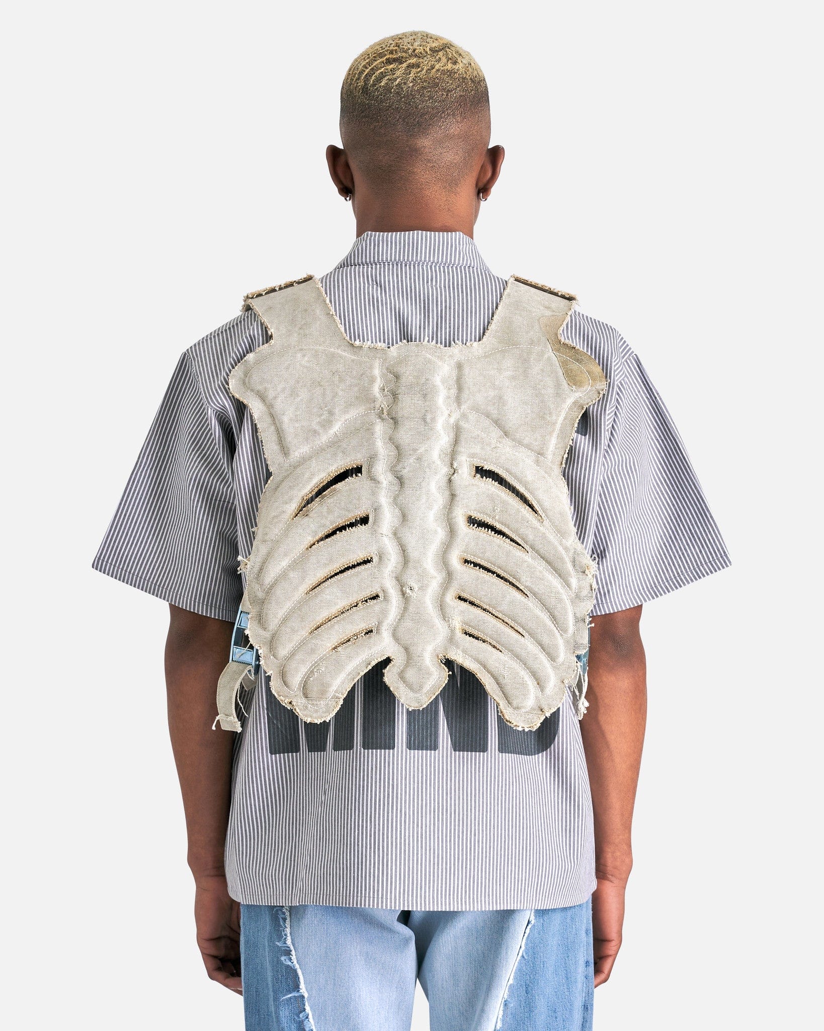 Satoshi Nakamoto Men's Jackets OS Ribcage Moto Vest in Beige