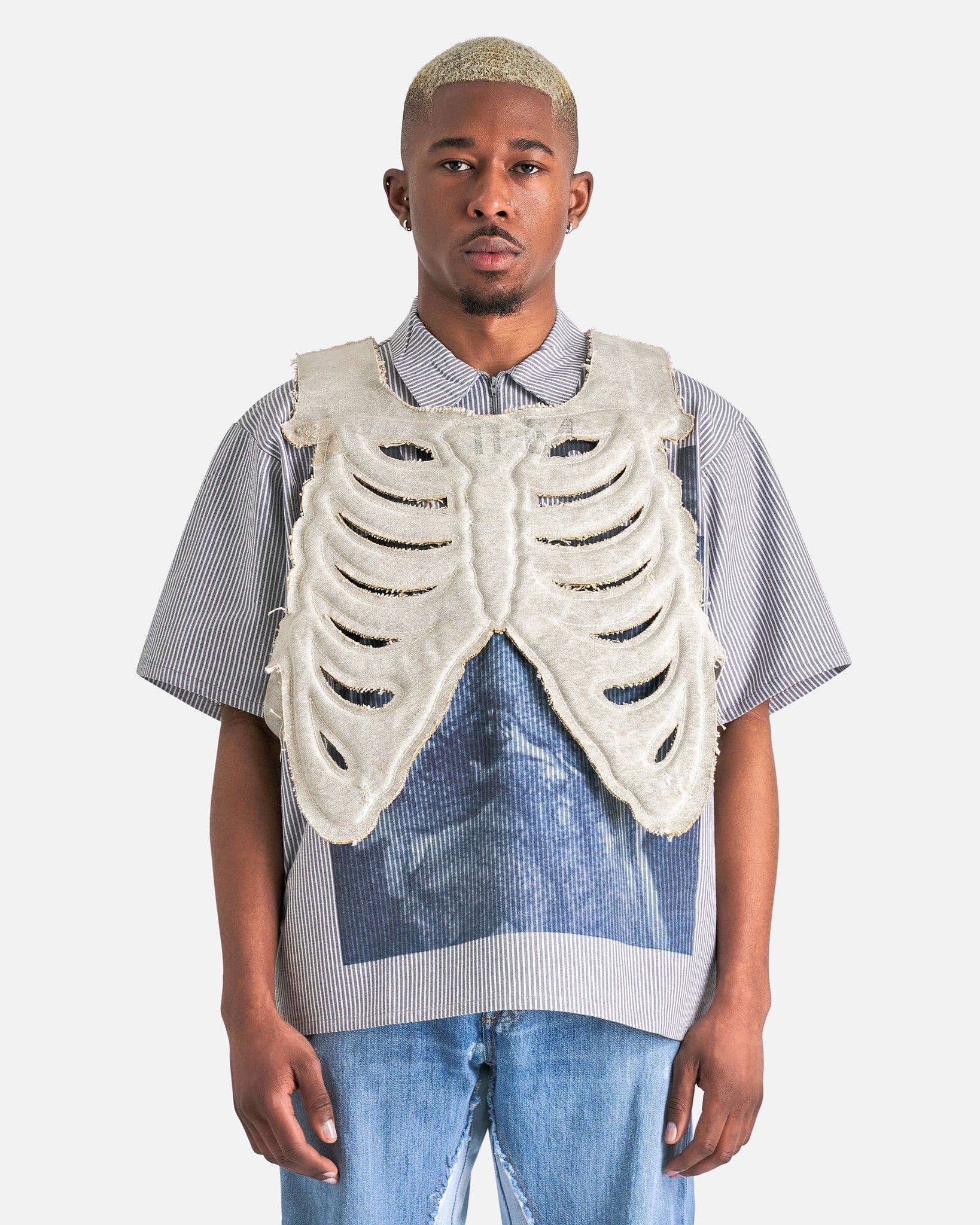 Satoshi Nakamoto Men's Jackets OS Ribcage Moto Vest in Beige