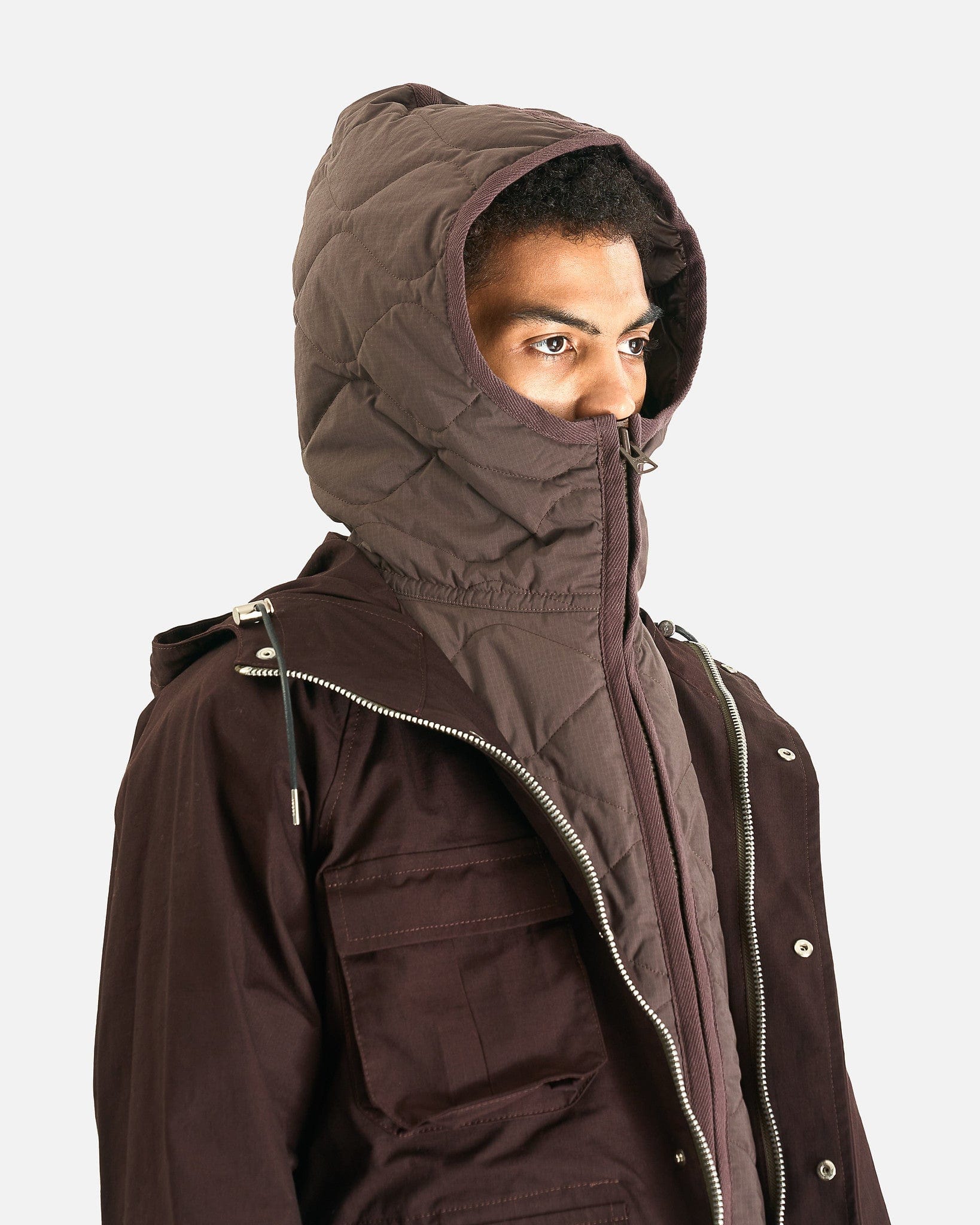 Sacai Men's Coat Rip Stop Blouson in Brown