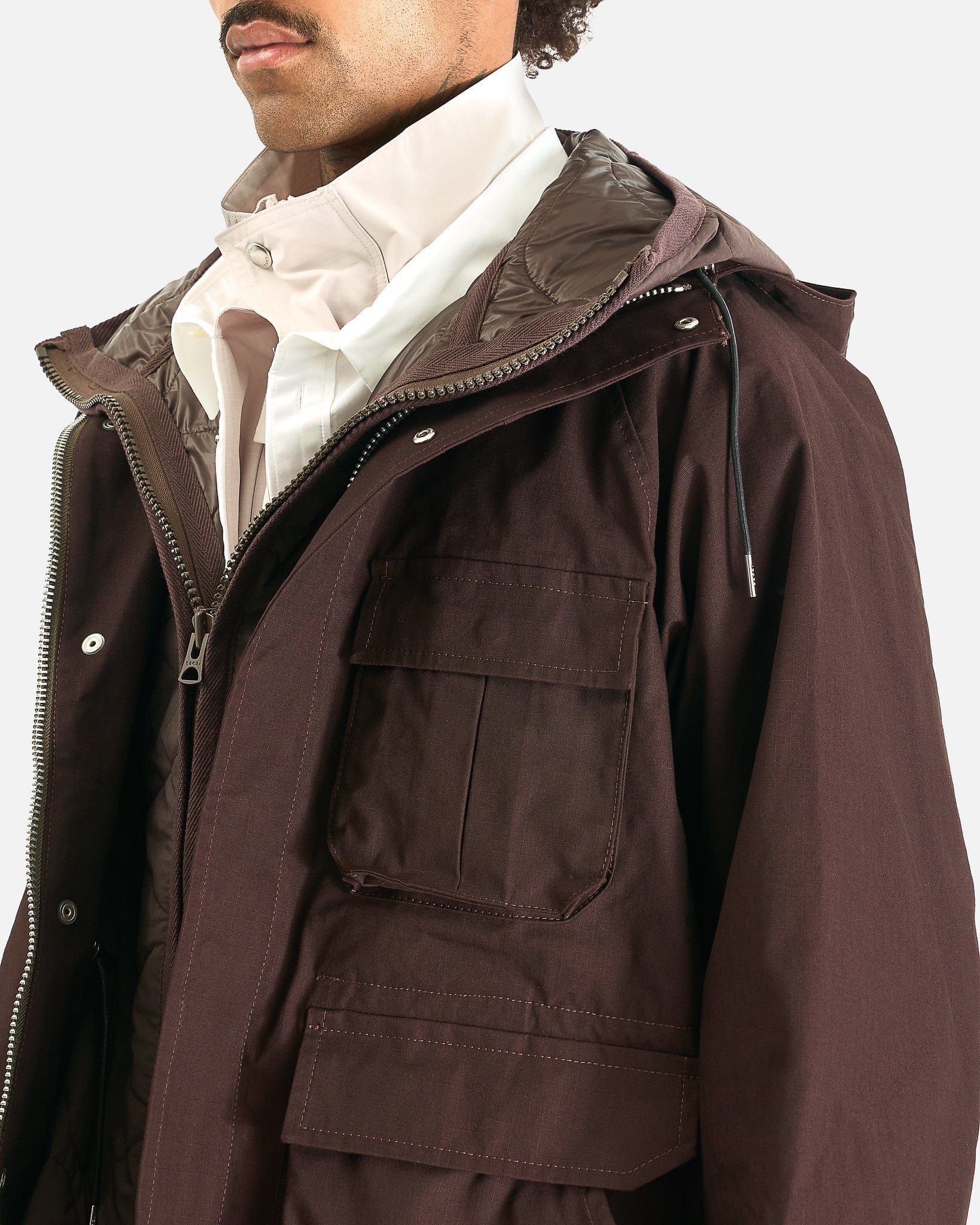 Sacai Men's Coat Rip Stop Blouson in Brown
