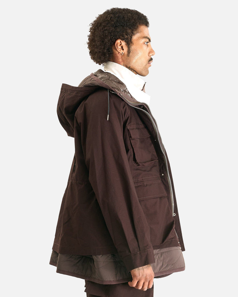Sacai Men's Coat Rip Stop Blouson in Brown