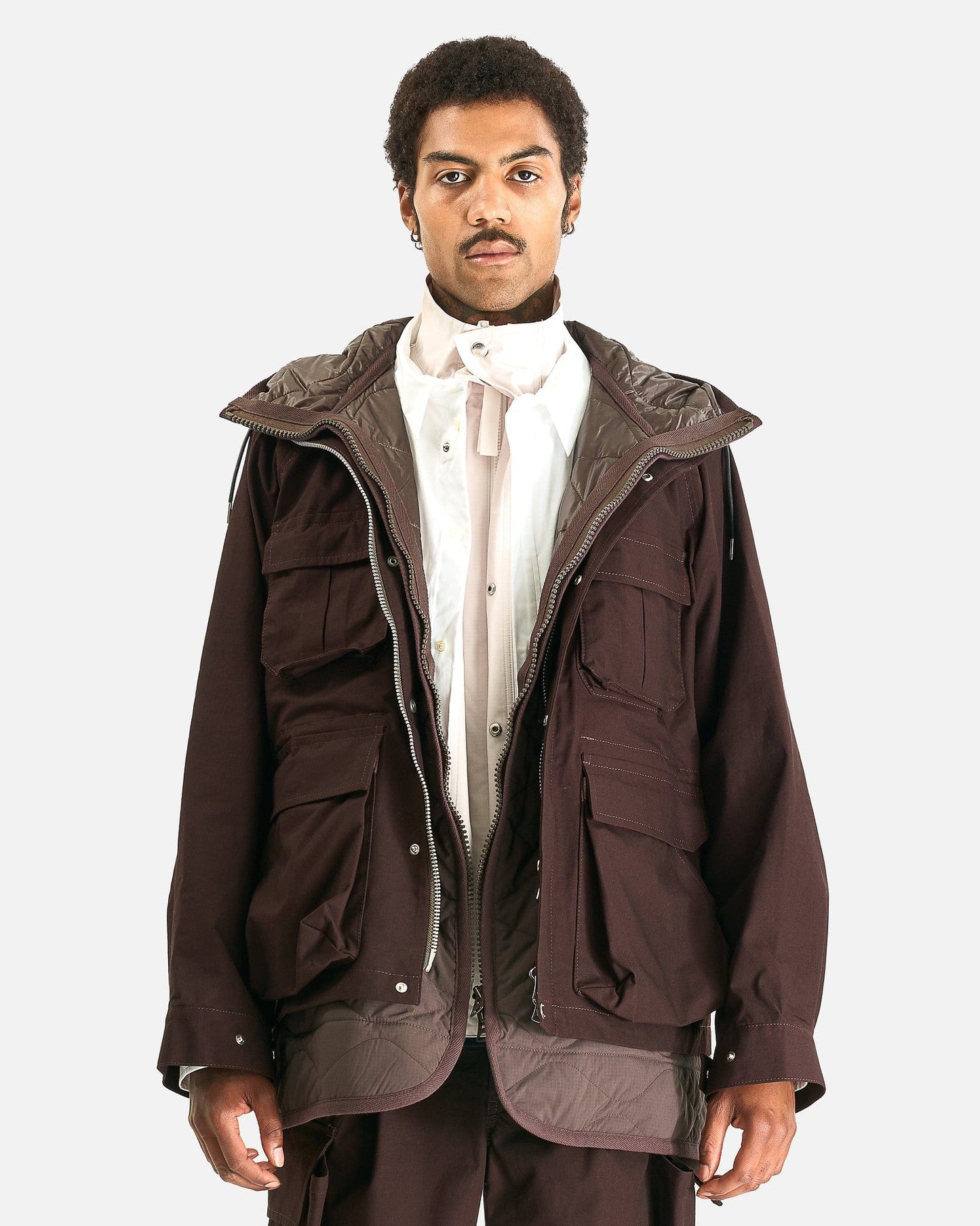Sacai Men's Coat Rip Stop Blouson in Brown