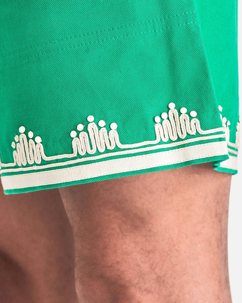 Bode Men's Shorts Ripple Applique Short in Ecru Green