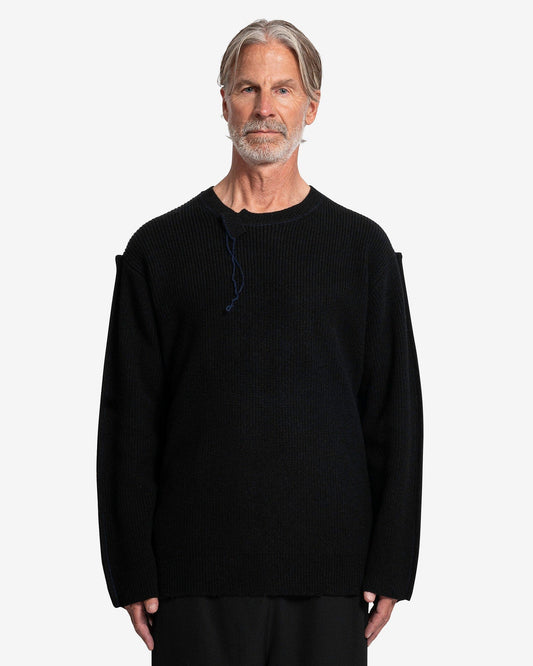 Yohji Yamamoto Pour Homme Men's Sweater Round Neck with Uneven Collar in Black