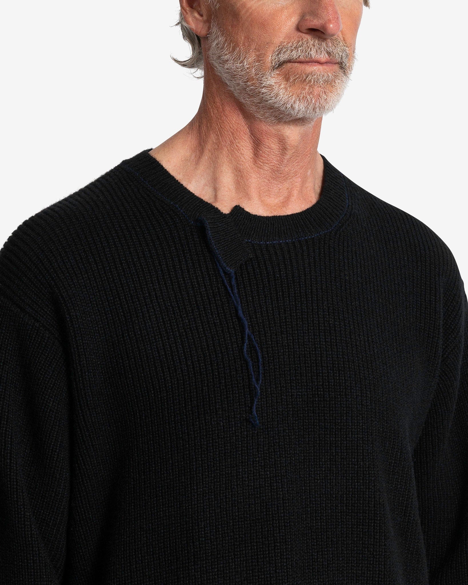 Yohji Yamamoto Pour Homme Men's Sweater Round Neck with Uneven Collar in Black