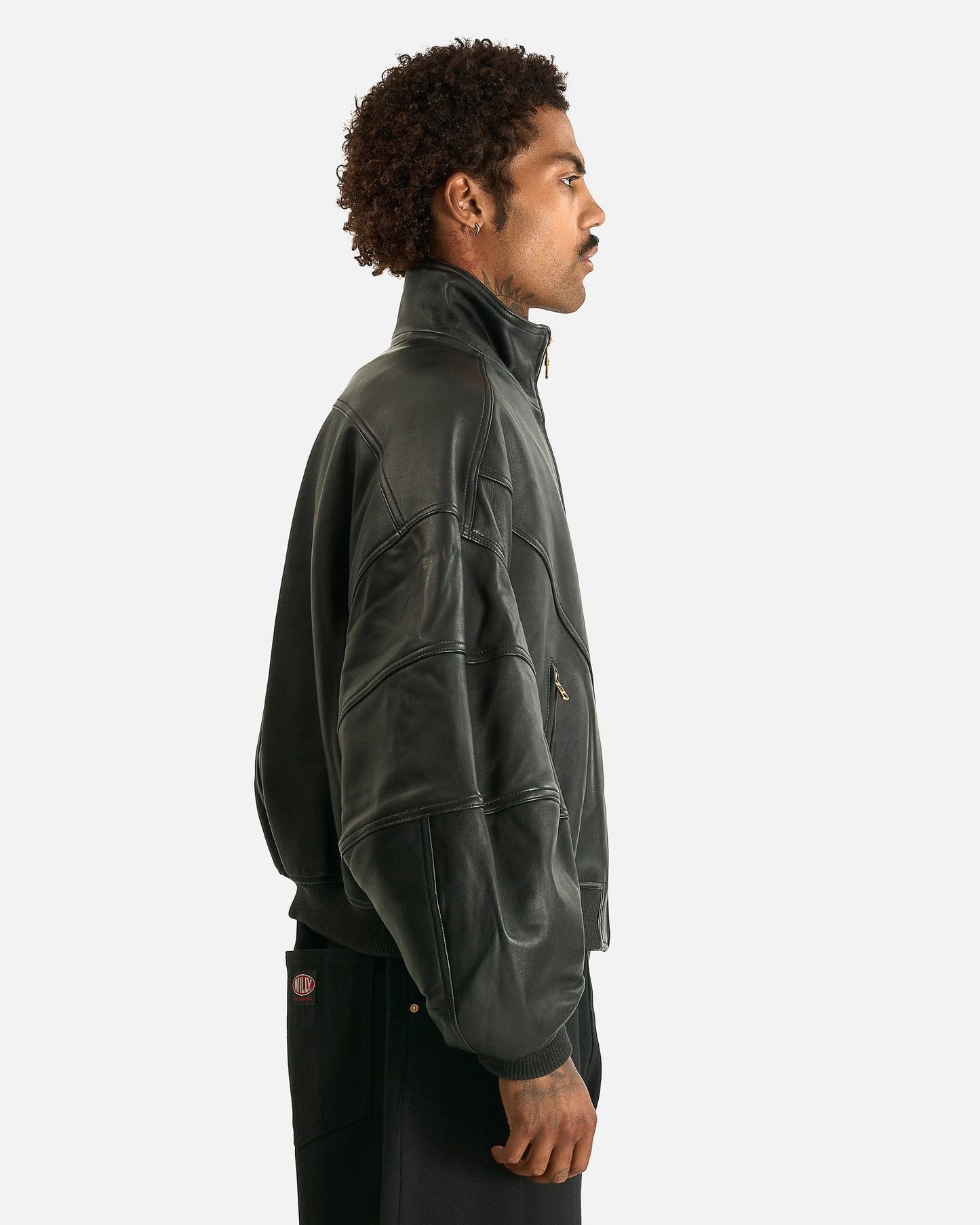 Willy Chavarria Men's Jackets Ruff Rider Leather Jacket in Black