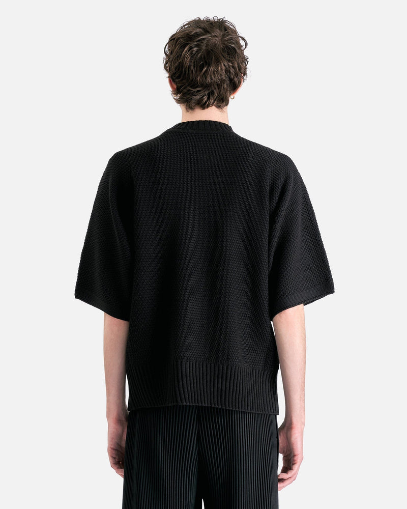 Homme Plissé Issey Miyake Men's Tops OS Rustic Knit Shirt in Black