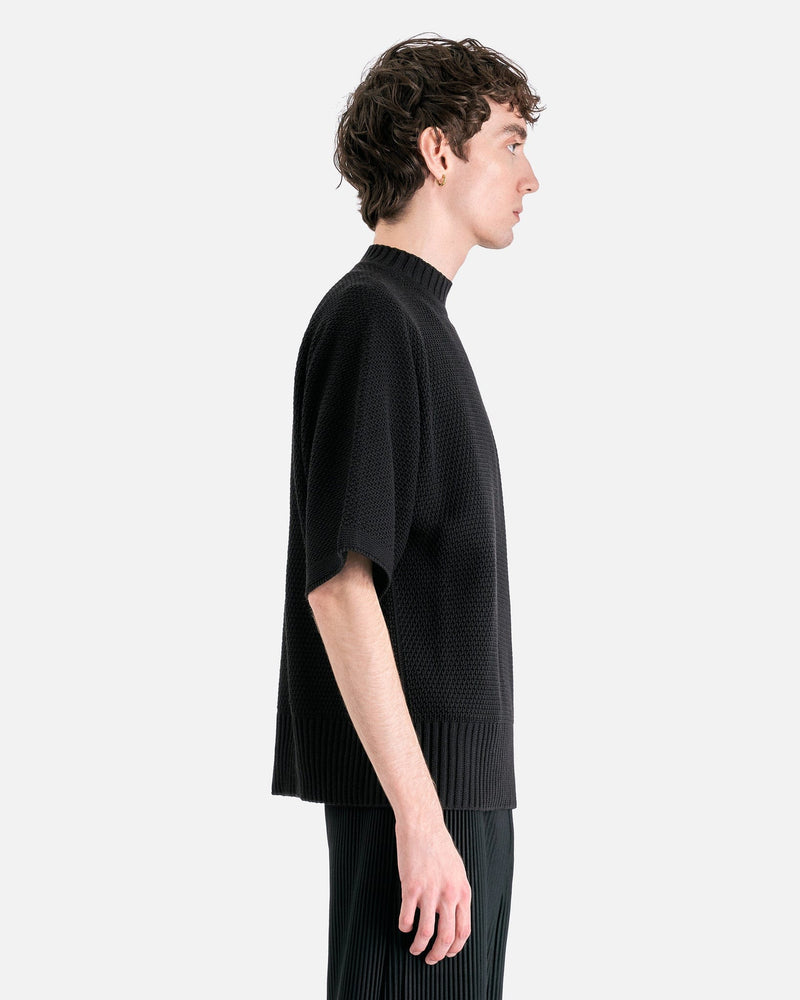 Homme Plissé Issey Miyake Men's Tops OS Rustic Knit Shirt in Black