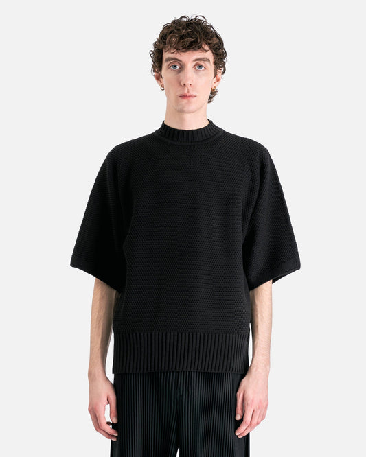 Homme Plissé Issey Miyake Men's Tops OS Rustic Knit Shirt in Black