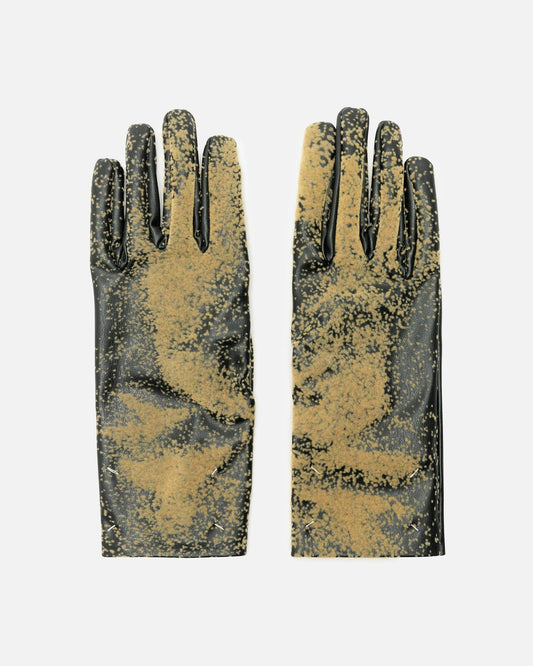 Maison Margiela Men's Gloves Sandstorm Flock Print Leather Gloves in Black