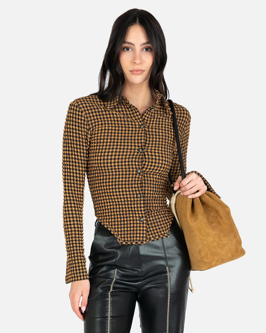 Nanushka Women Tops Saro Checked Seersucker in Dark Brown