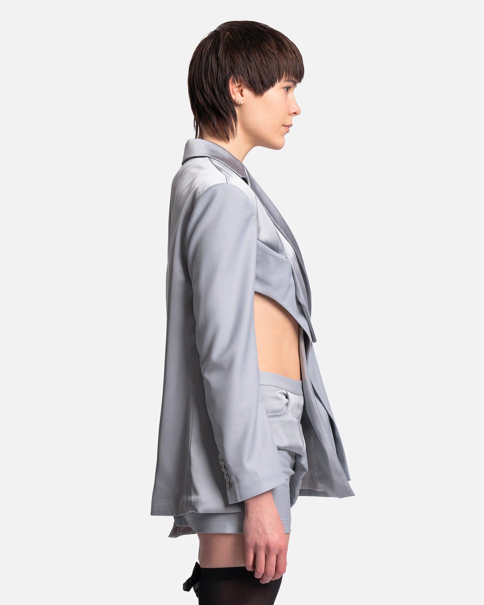 Feng Chen Wang Women Jackets Satin Deconstructed Blazer in Grey