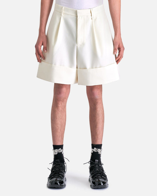 Simone Rocha Men's Shorts Sculpted Newsboy Shorts with Cuff in Cream