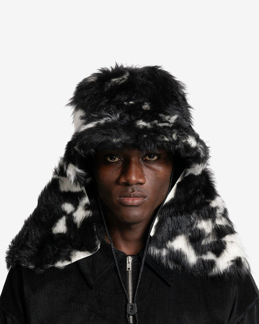 Marni Men's Hats Shearling Trapper Hat in Black/White