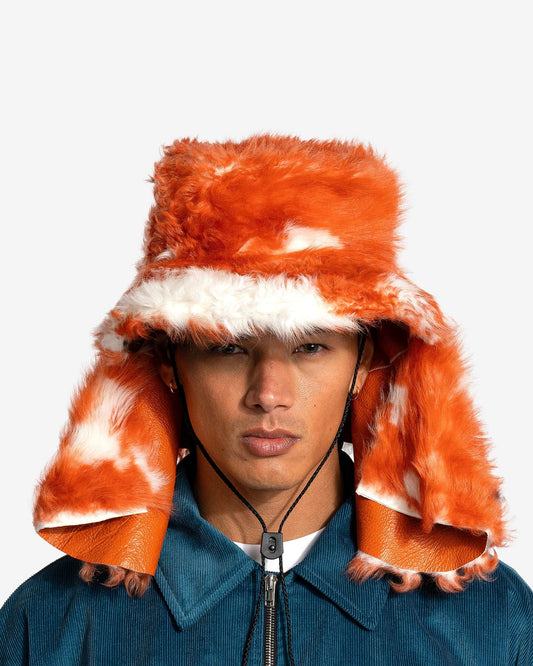 Marni Men's Hats Shearling Trapper Hat in Sun Orange