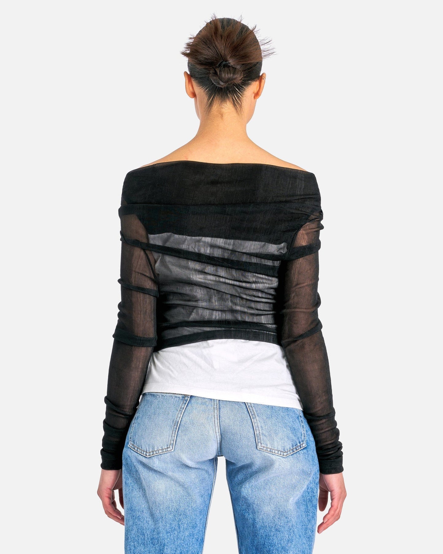 MM6 Maison Margiela Women Tops Sheer Ribbed Jersey Top in Black/White