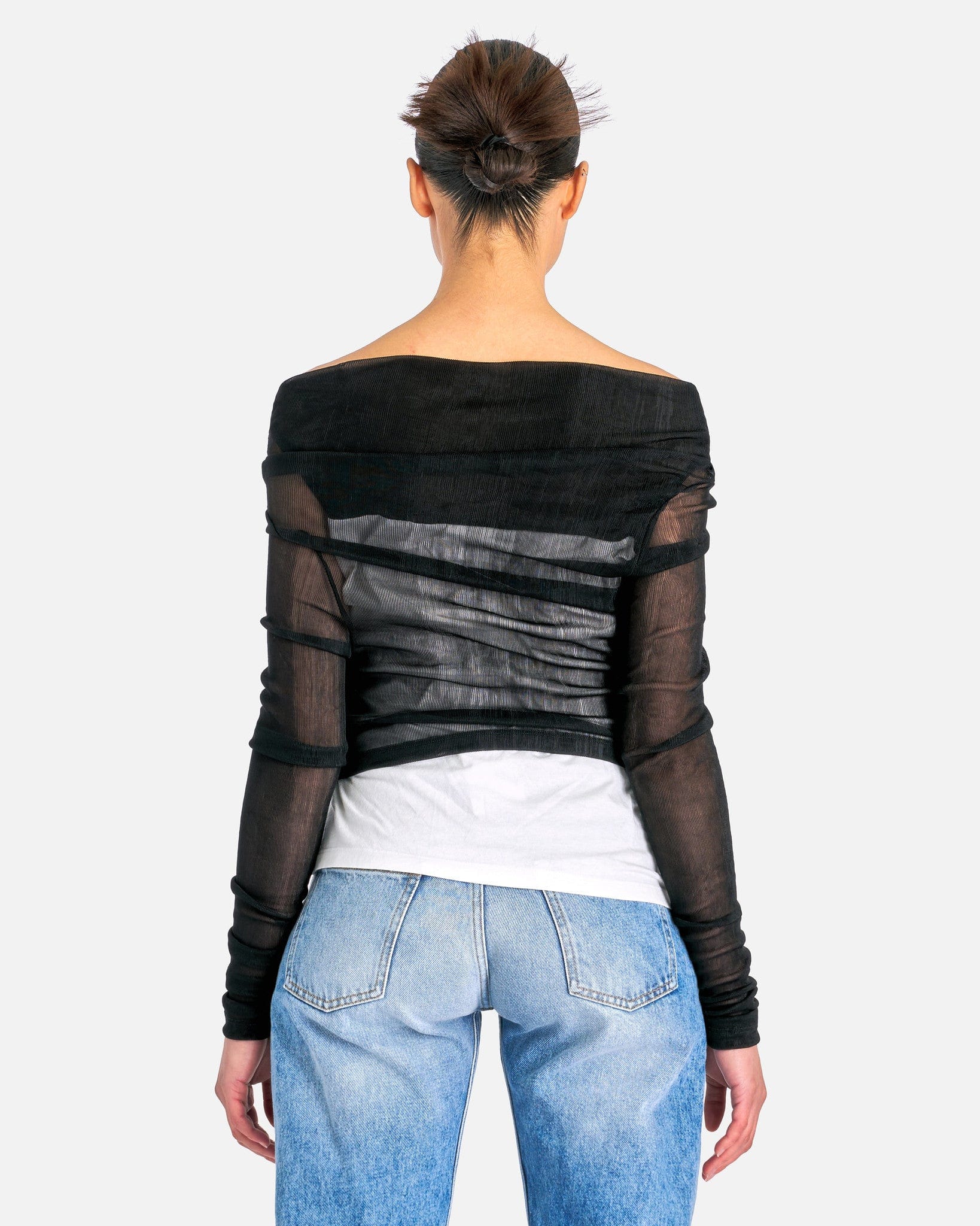 MM6 Maison Margiela Women Tops Sheer Ribbed Jersey Top in Black/White