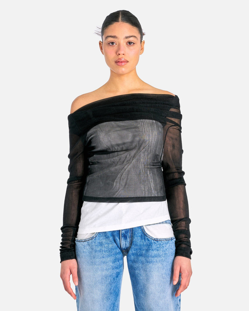MM6 Maison Margiela Women Tops Sheer Ribbed Jersey Top in Black/White