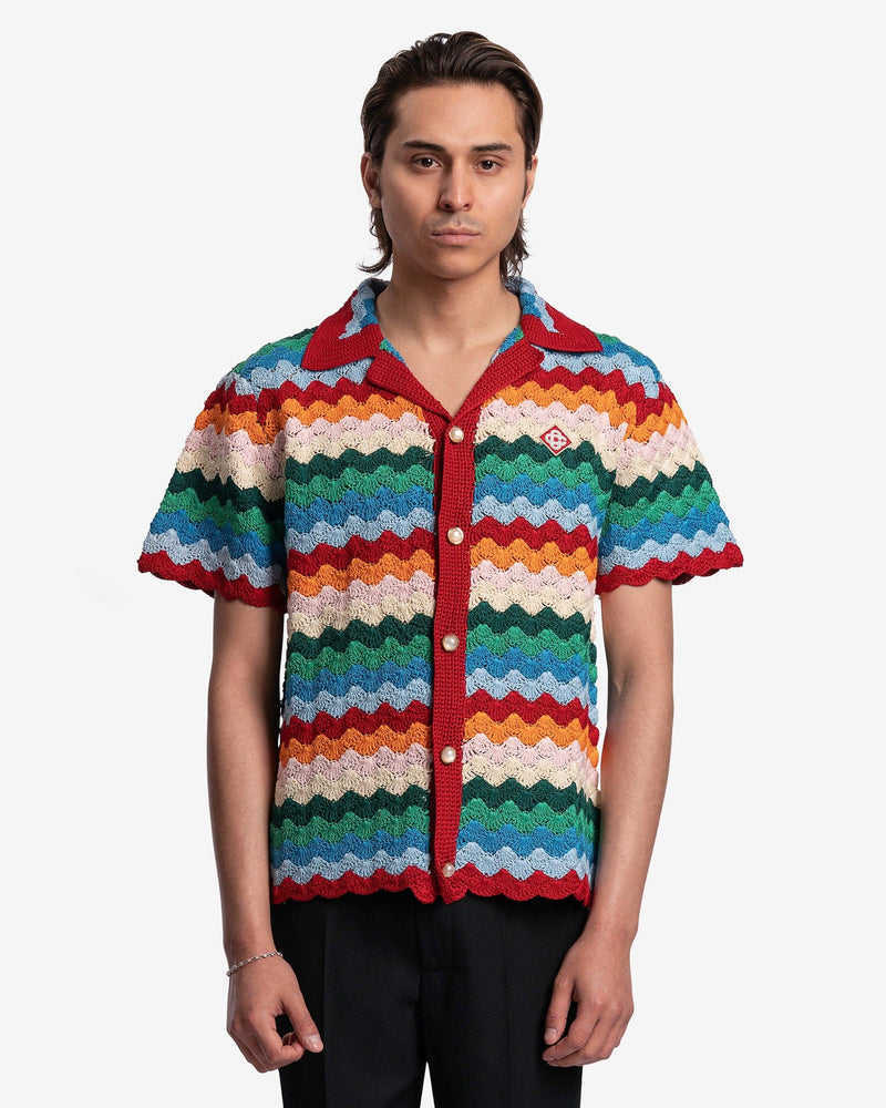 Casablanca Men's Shirts Shell Crochet Shirt in Rainbow Multi