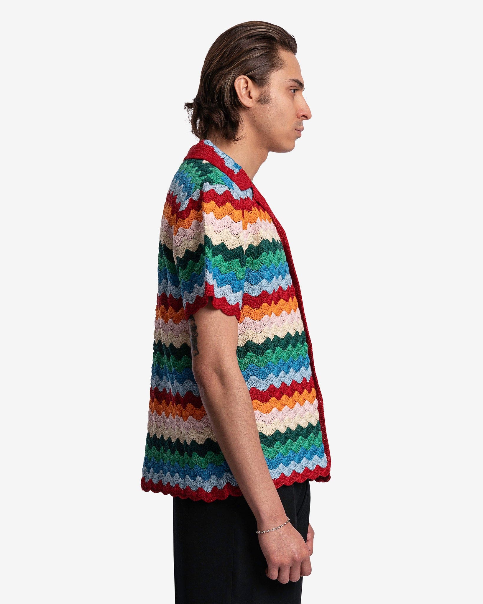 Casablanca Men's Shirts Shell Crochet Shirt in Rainbow Multi