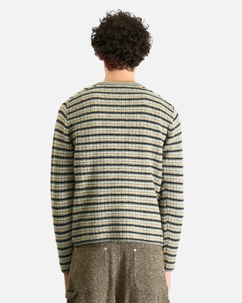Shetland Wool Cashmere Rib Knit Pullover in Gray Stripe – SVRN