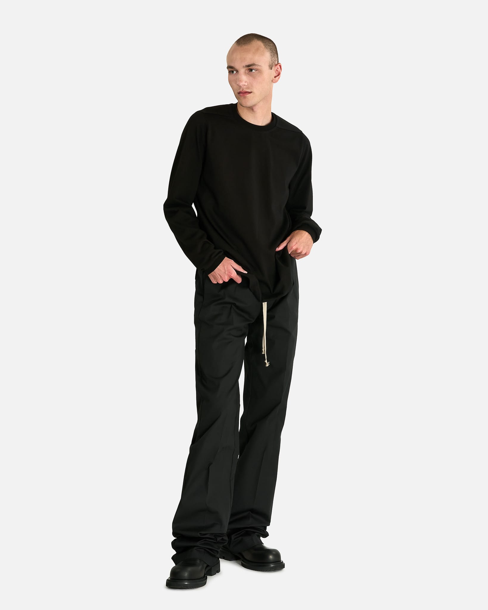 Rick Owens Men's T-shirts Short Crewneck Longsleeve T in Black