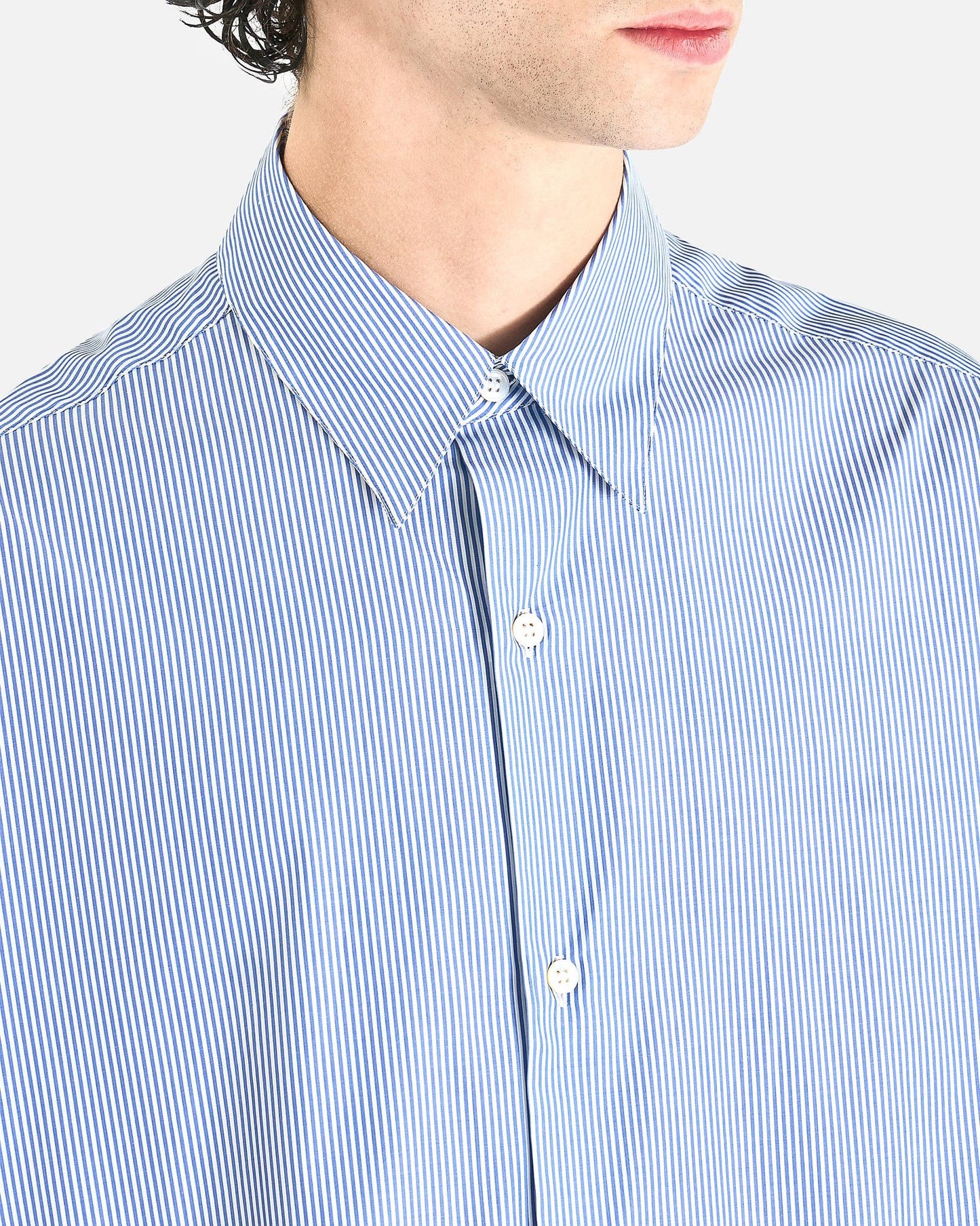 Studio Nicholson Men's Shirts Short Sleeve Shirt in Blue and White