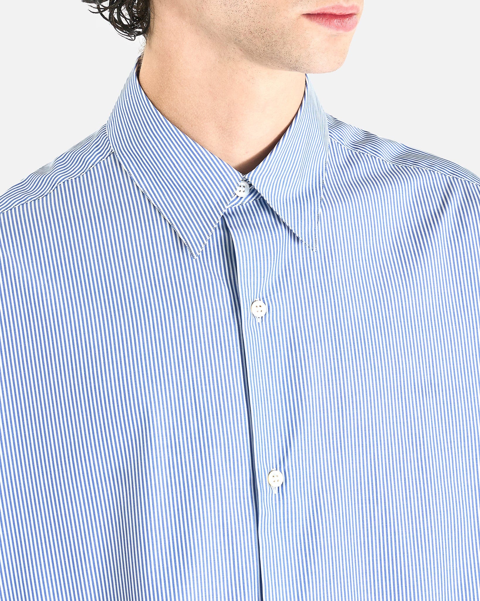 Studio Nicholson Men's Shirts Short Sleeve Shirt in Blue and White