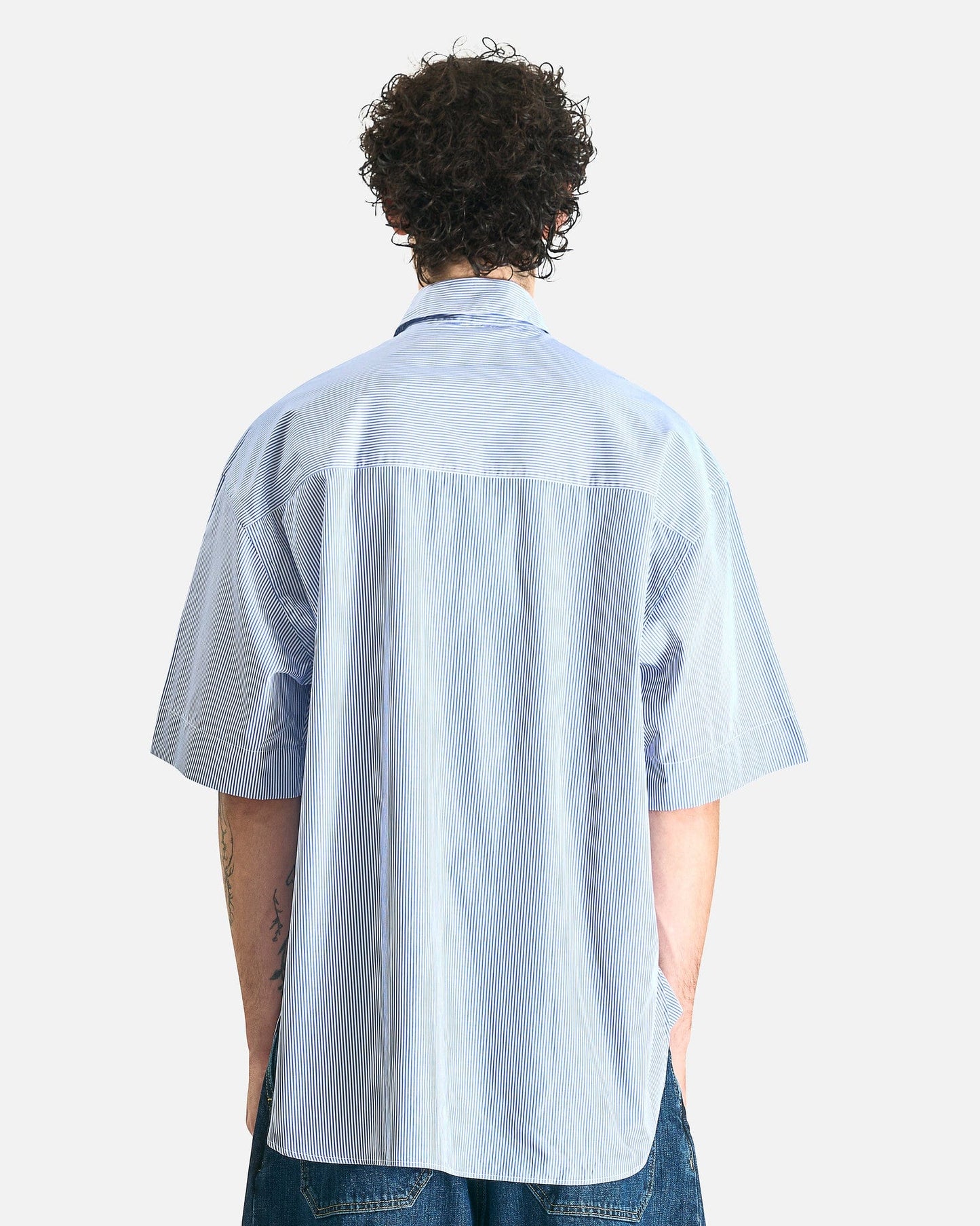 Studio Nicholson Men's Shirts Short Sleeve Shirt in Blue and White