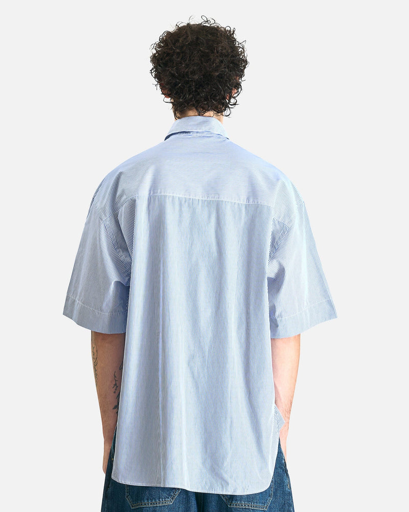 Studio Nicholson Men's Shirts Short Sleeve Shirt in Blue and White