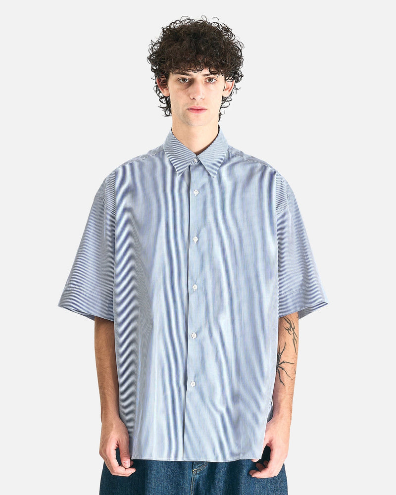 Studio Nicholson Men's Shirts Short Sleeve Shirt in Blue and White