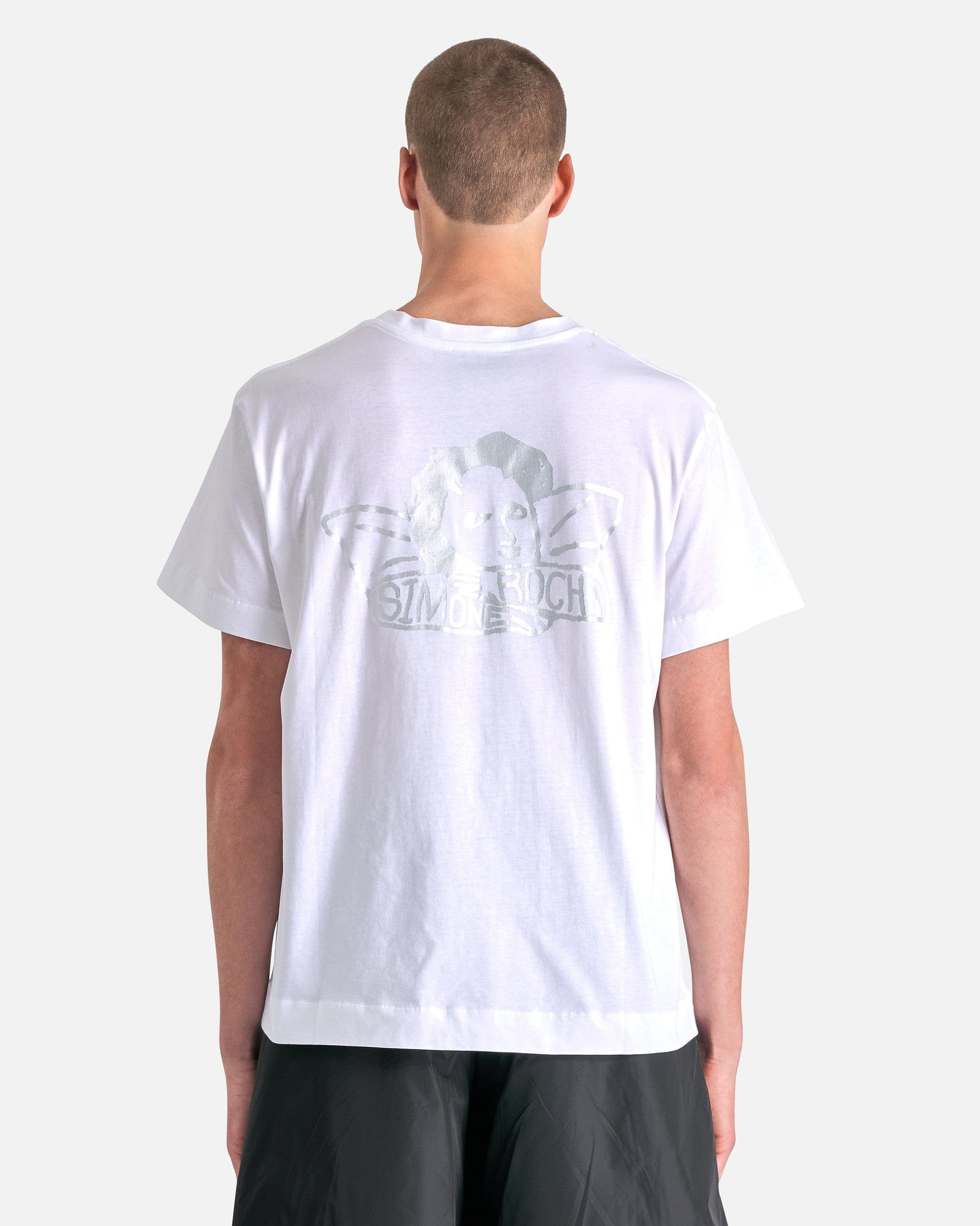 Simone Rocha Men's T-Shirts Short Sleeve T-Shirt with Angle Baby Print in White/Silver