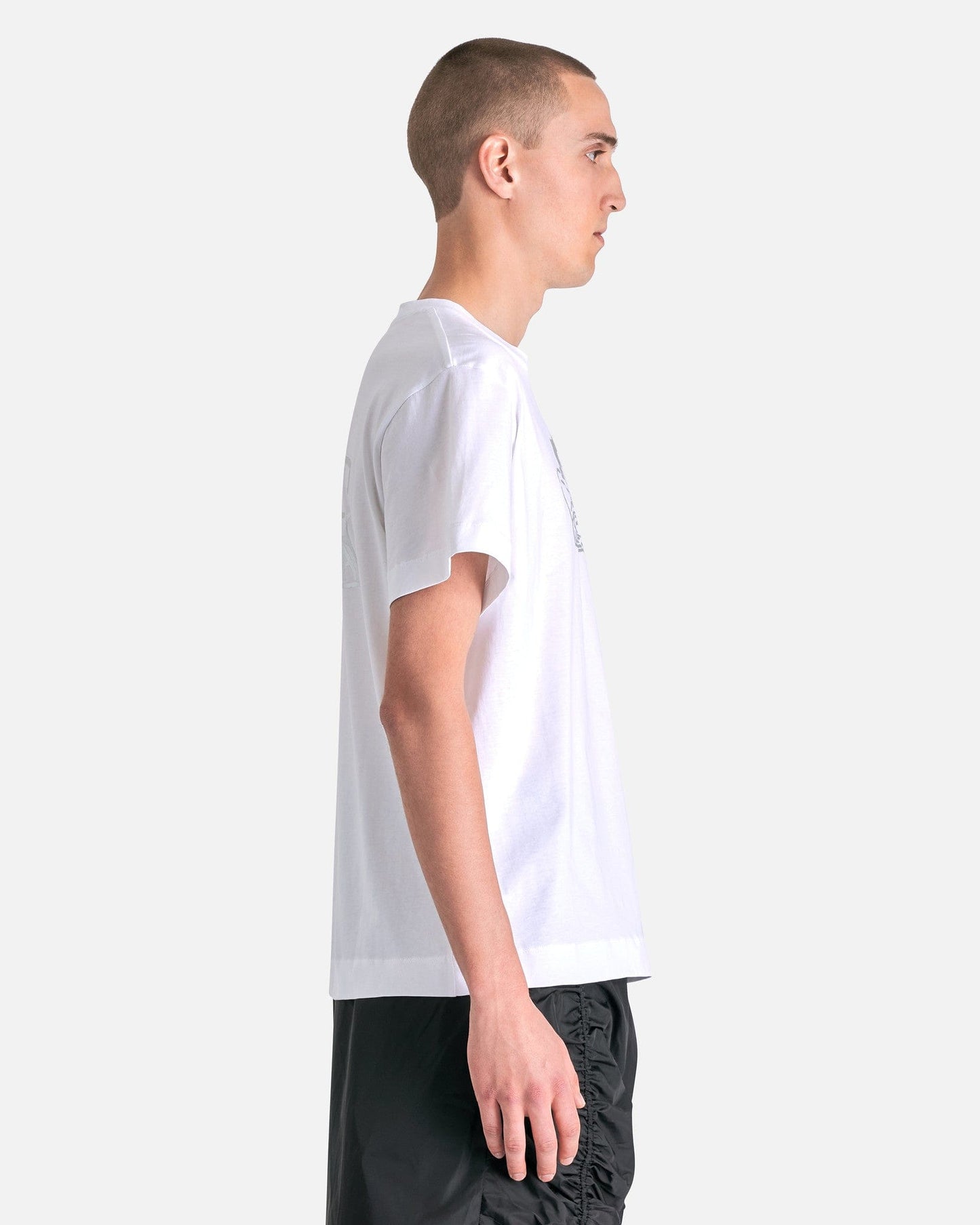 Simone Rocha Men's T-Shirts Short Sleeve T-Shirt with Angle Baby Print in White/Silver
