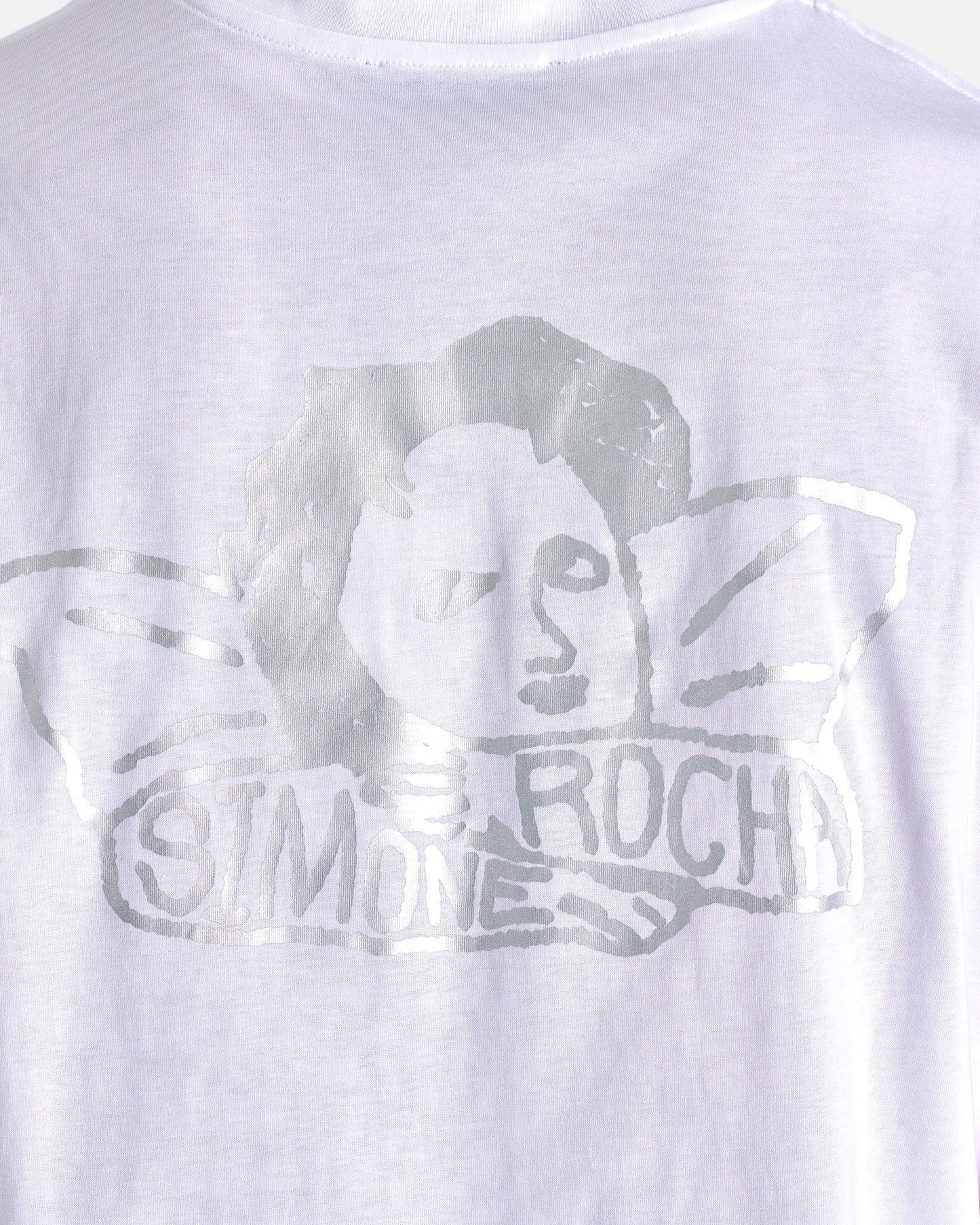 Simone Rocha Men's T-Shirts Short Sleeve T-Shirt with Angle Baby Print in White/Silver