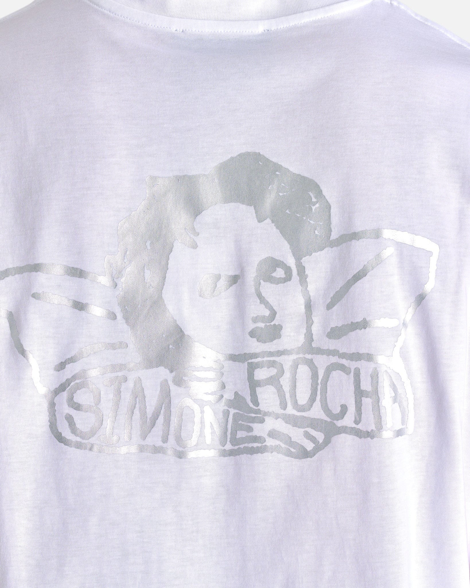 Simone Rocha Men's T-Shirts Short Sleeve T-Shirt with Angle Baby Print in White/Silver