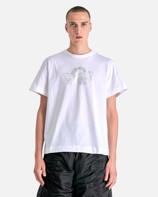 Simone Rocha Men's T-Shirts Short Sleeve T-Shirt with Angle Baby Print in White/Silver