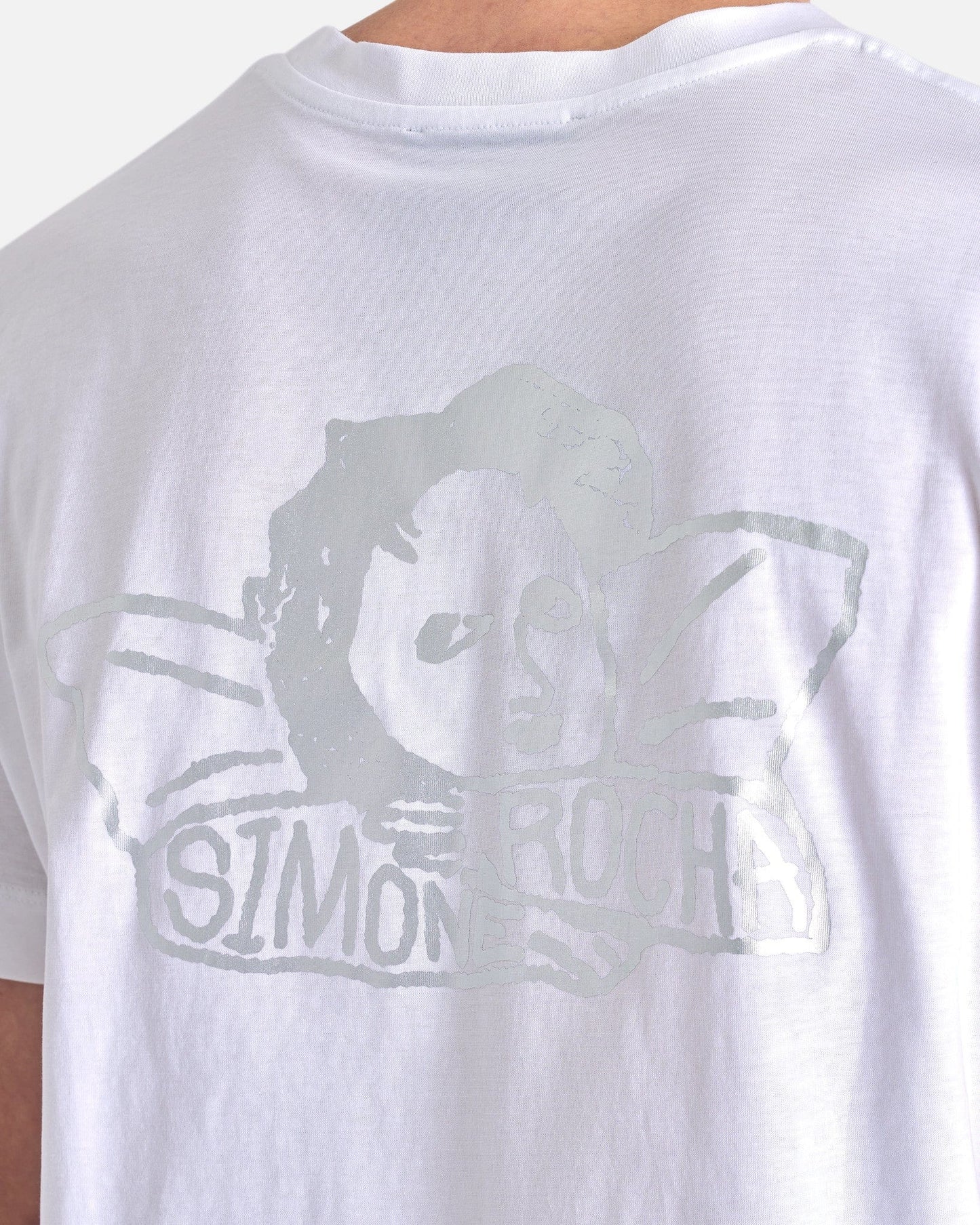 Simone Rocha Men's T-Shirts Short Sleeve T-Shirt with Angle Baby Print in White/Silver
