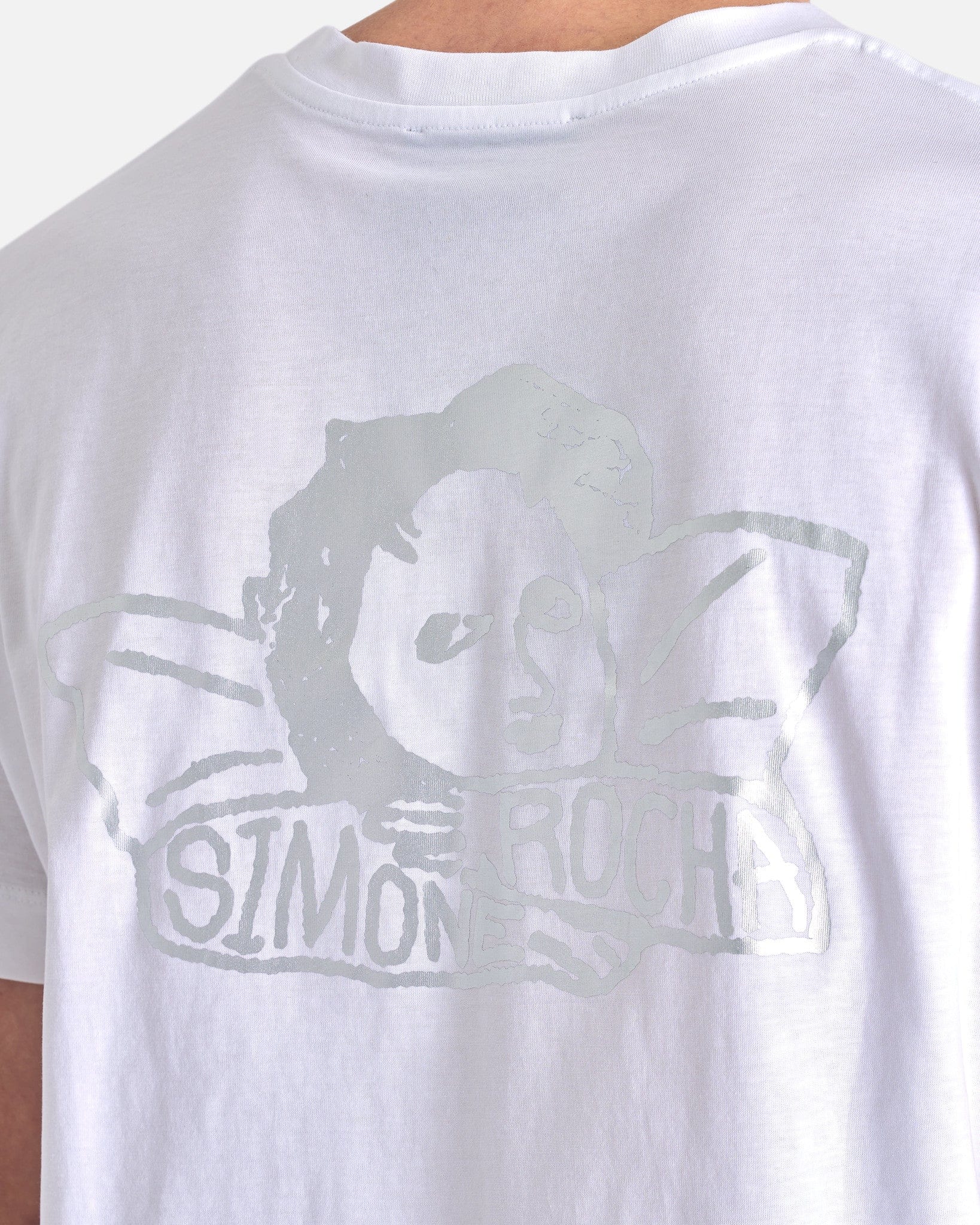 Simone Rocha Men's T-Shirts Short Sleeve T-Shirt with Angle Baby Print in White/Silver
