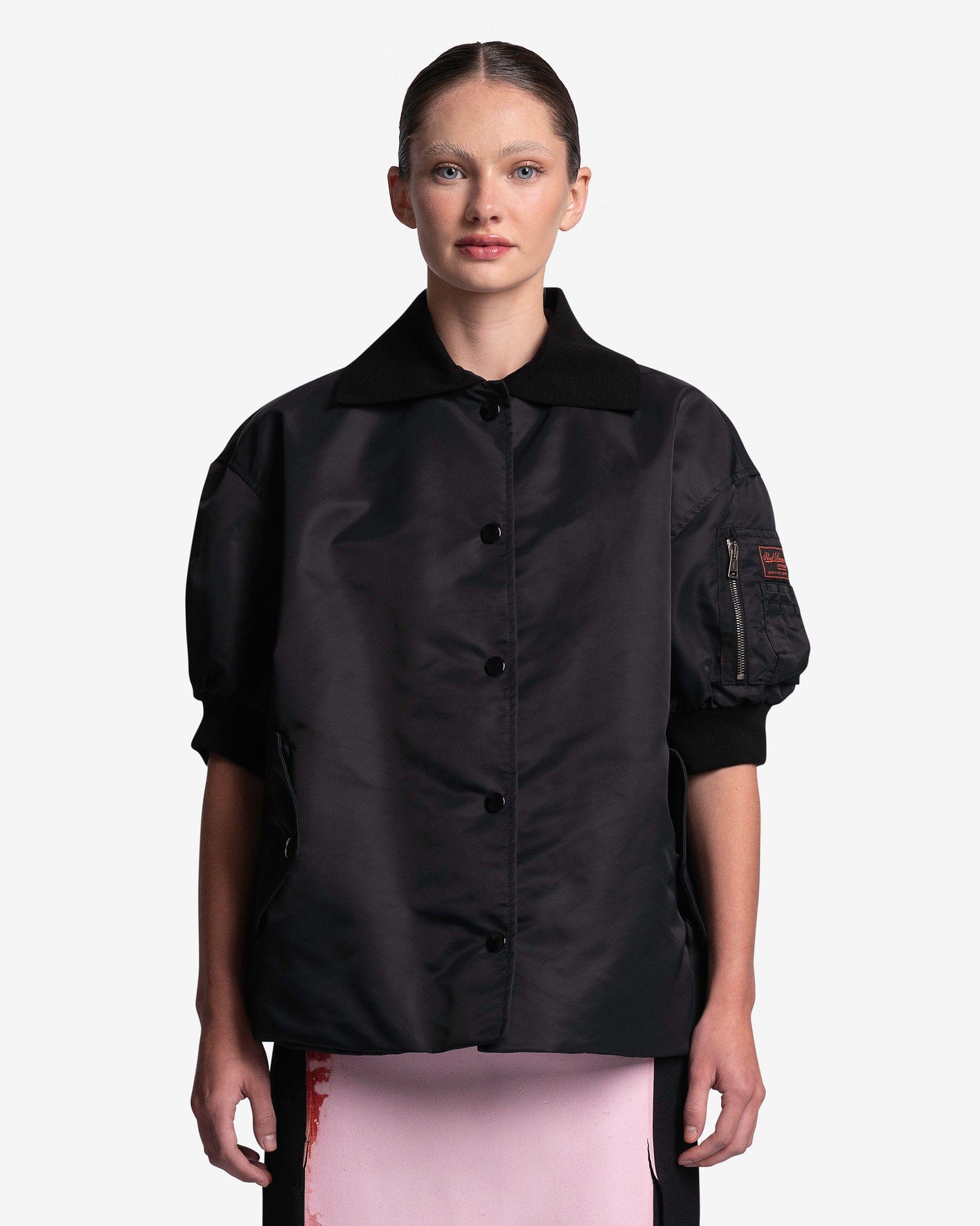 Raf Simons Women Jackets Short Sleeved Polo Bomber Jacket in Black